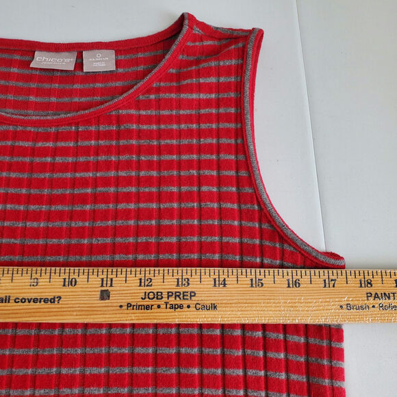 Chicos Red Gray Stripe Longline Cardigan Set 0 S Classic Holiday Career NEW - Picture 10 of 14